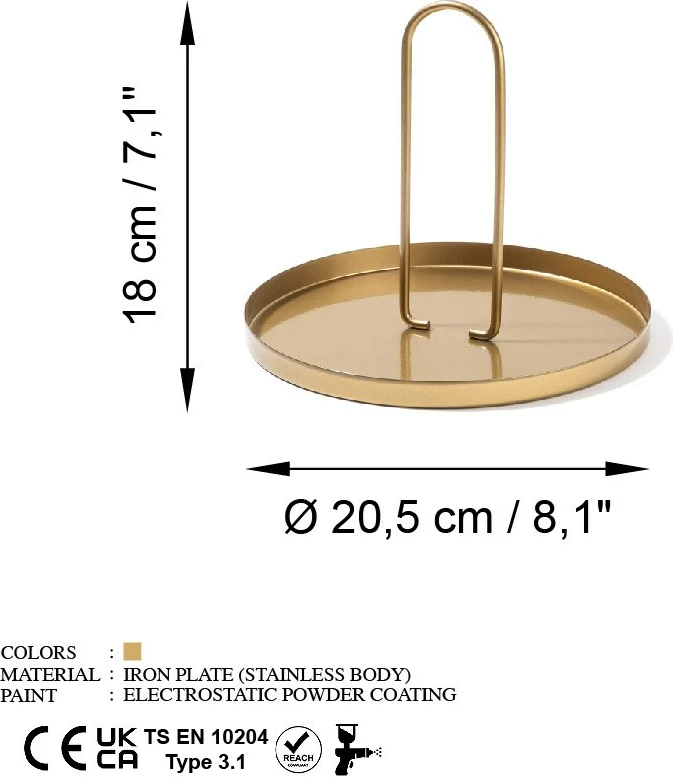 Aksesor dekorativ metalik, ngjyrë ari, Aberto Design, Sımı-B