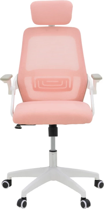 Karrige zyre Peja, material rrjetë, ngjyrë rozë, kornizë e bardhë, 58x60x107-117cm