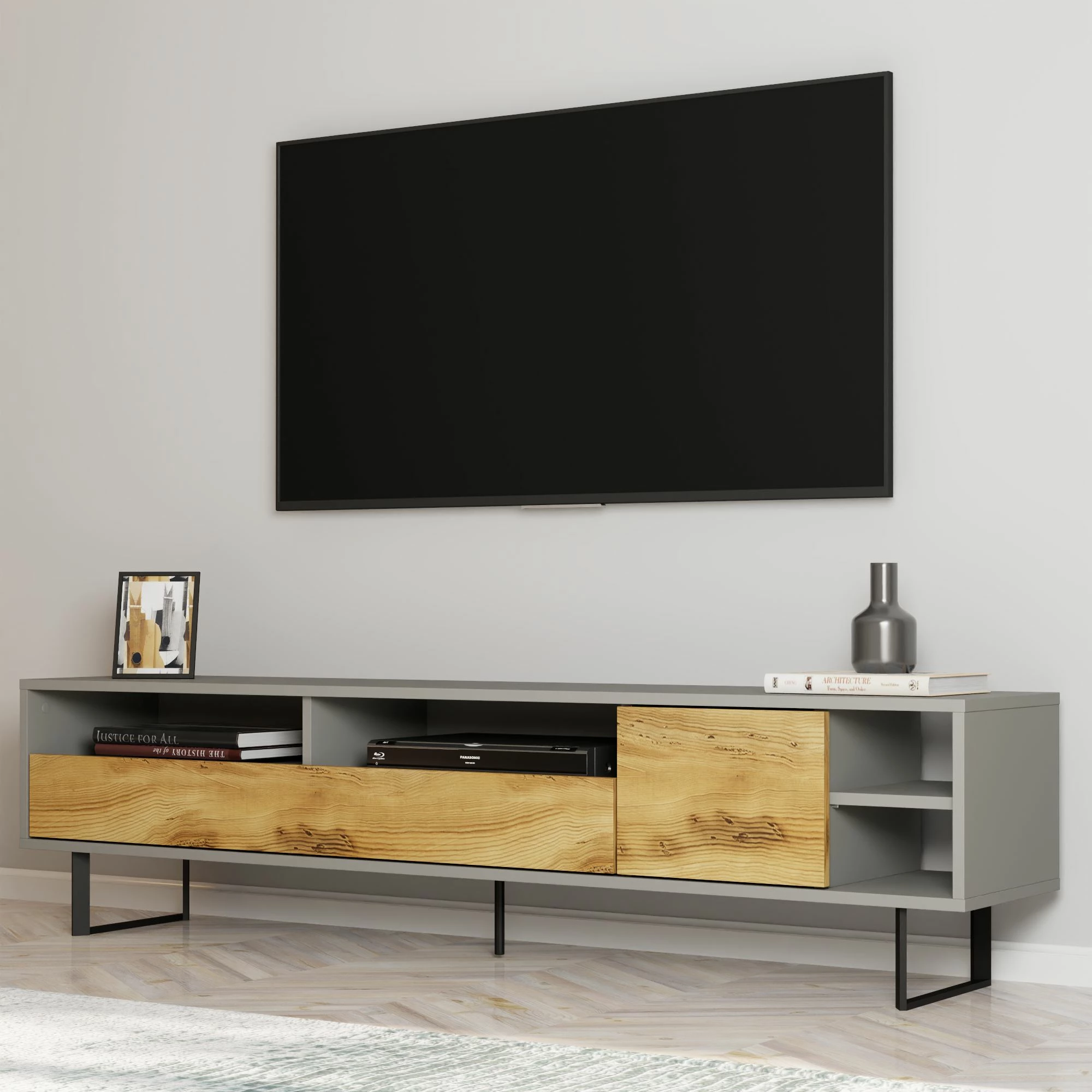 Komodë TV Skye Decor, ngjyrë gri dhe lis, Luga
