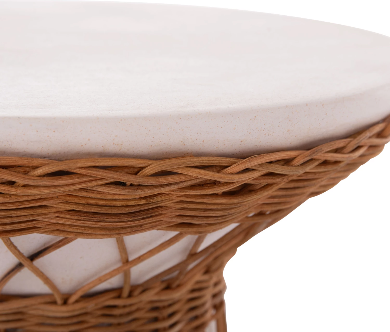 Tavolinë anësore e rrumbullakët Delia, çimento fiber e bardhë & ratan, FH18167.02, 40x45cm