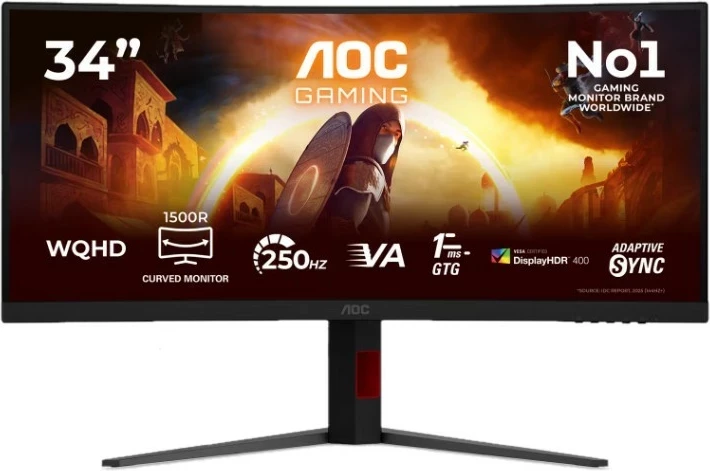Monitor gaming AOC CU34G4ZCA, 34", UWQHD 3440x1440, 250Hz, i lakuar, Fast VA, i zi
