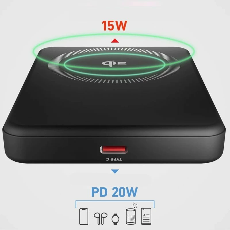 Powerbank SBS Mag Power Qi2 5000 mAh, e zezë