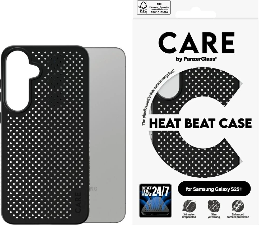 Mbështjellës PanzerGlass CARE Heat Beat Case për Samsung Galaxy S25+, e zezë