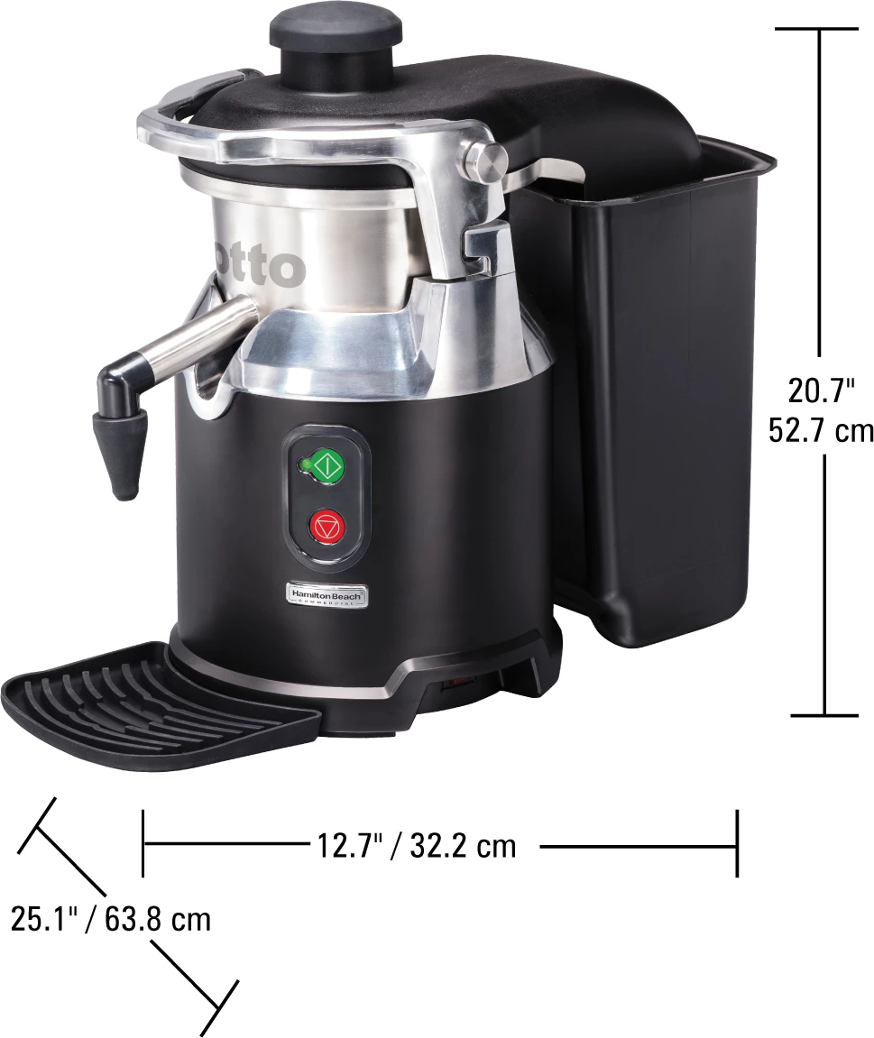 Shtrydhës lëngjesh, Hamilton Beach Commercial Otto, motor induksion pa furça për punë të vazhdueshme, trup çelik inoksi & alumin, Tritan BPA-free, 322x638x527mm