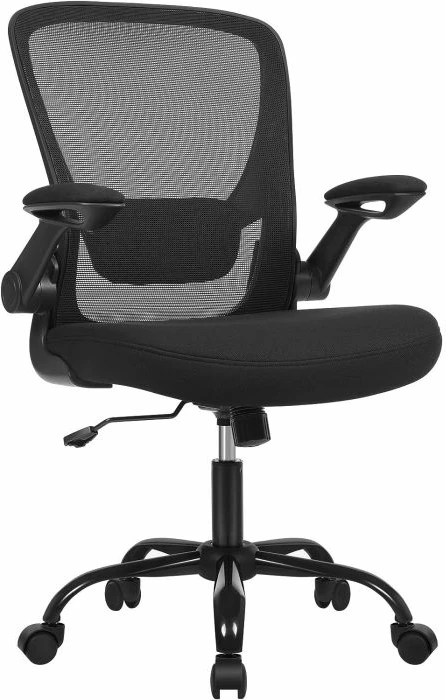 Karrige zyre SONGMICS OBN37BKV2 ergonomike me rrjetë, rrotulluese, ulëse 53 cm, mbështetje lumbare, mbështetëse krahu të palosshme, e zezë
