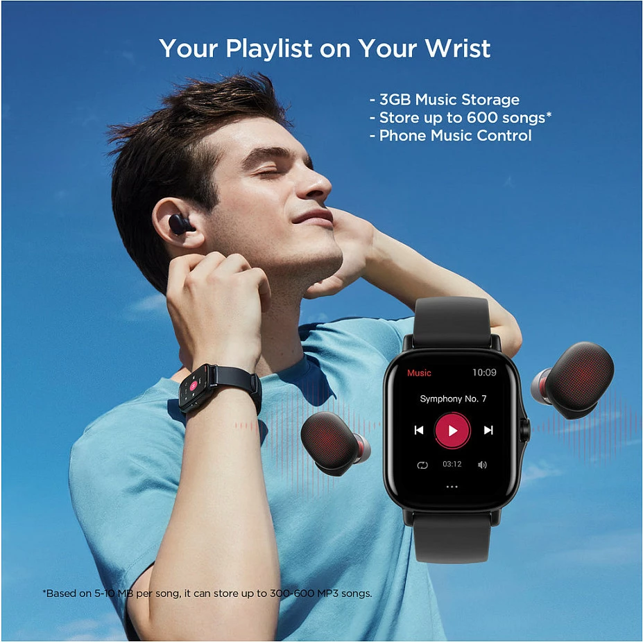 Smartwatch Amazfit GTS 2, AMOLED 1.65", GPS, 3GB muzikë, rrip silikoni, i zi