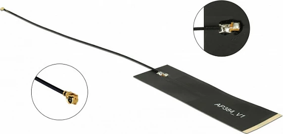 Antena LoRa DeLOCK 863-928 MHz, MHF, 1.68 dBi, kabllo 15 cm, e zezë