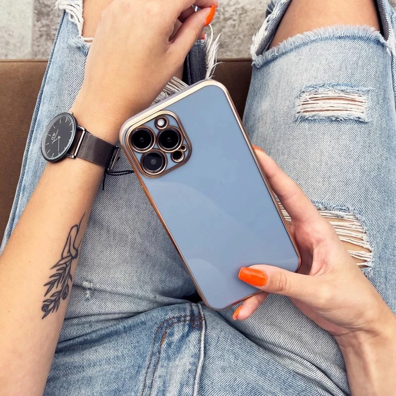 Kapak telefoni Hurtel Fashion Case për Samsung Galaxy A73 5G, kaltër me kornizë të artë [Ngjyra: Kaltër]