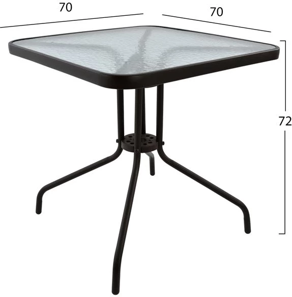 Tavolinë e jashtme katrore FIGO, ngjyrë kafe, metal-xham, 70x70x72H cm