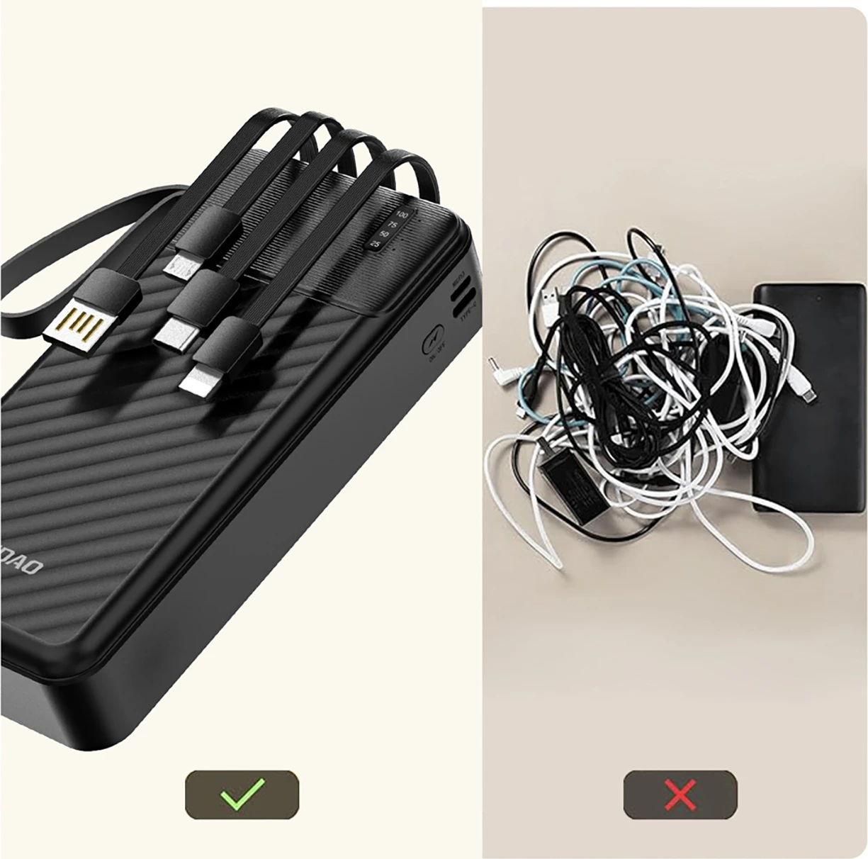 Powerbank Dudao K11 Pro 20000mAh me kabllo të integruara, e zezë