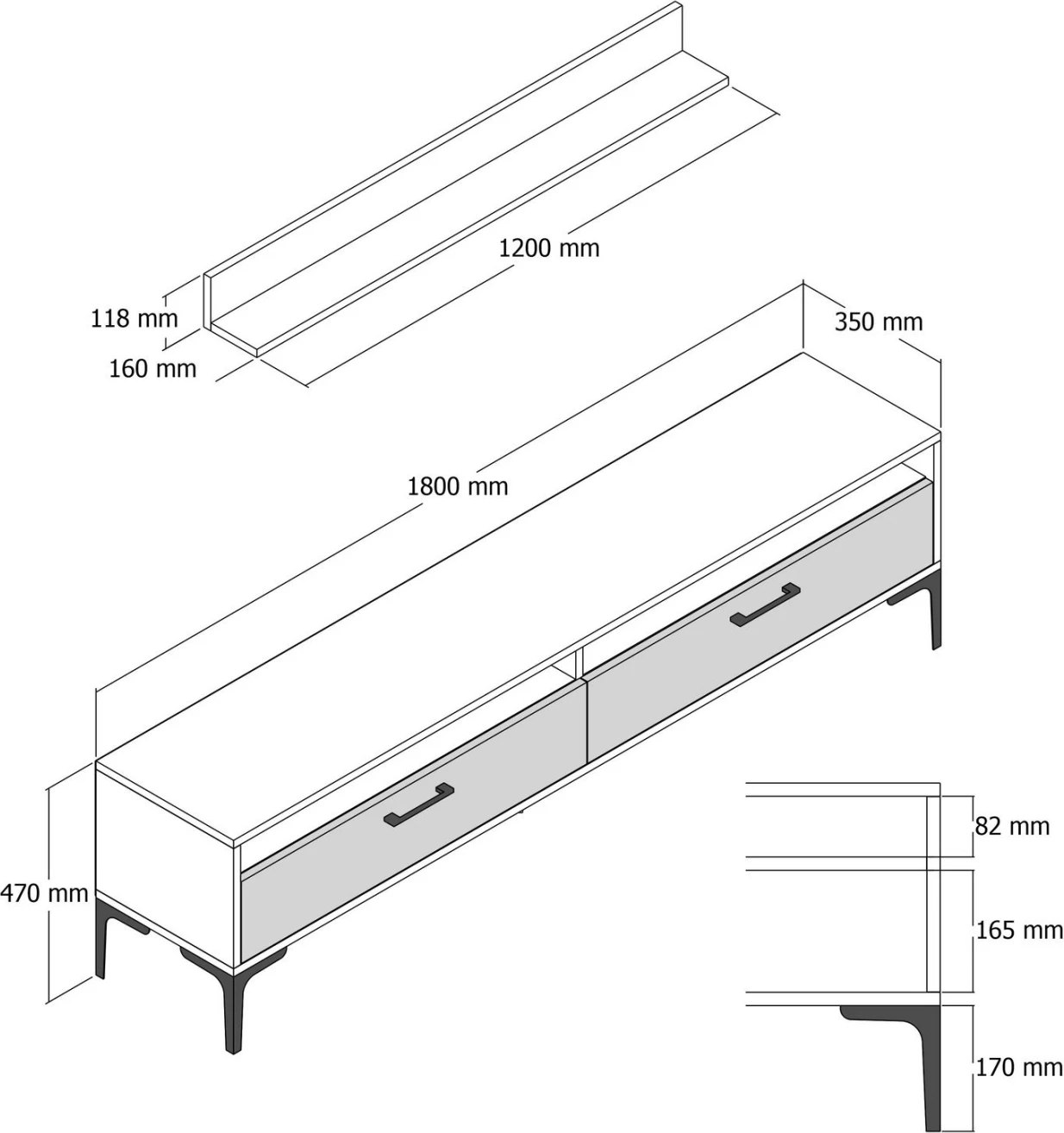 Kompozim për dhomë ndeje FH11856.01 2 pjesë melaminë në ngjyrë arre