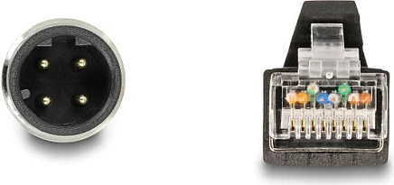 Kabllo Ethernet industriale DeLOCK M12 D-coded 4-pin mashkull në RJ45 mashkull, 1 m, PUR/TPU, e gjelbër