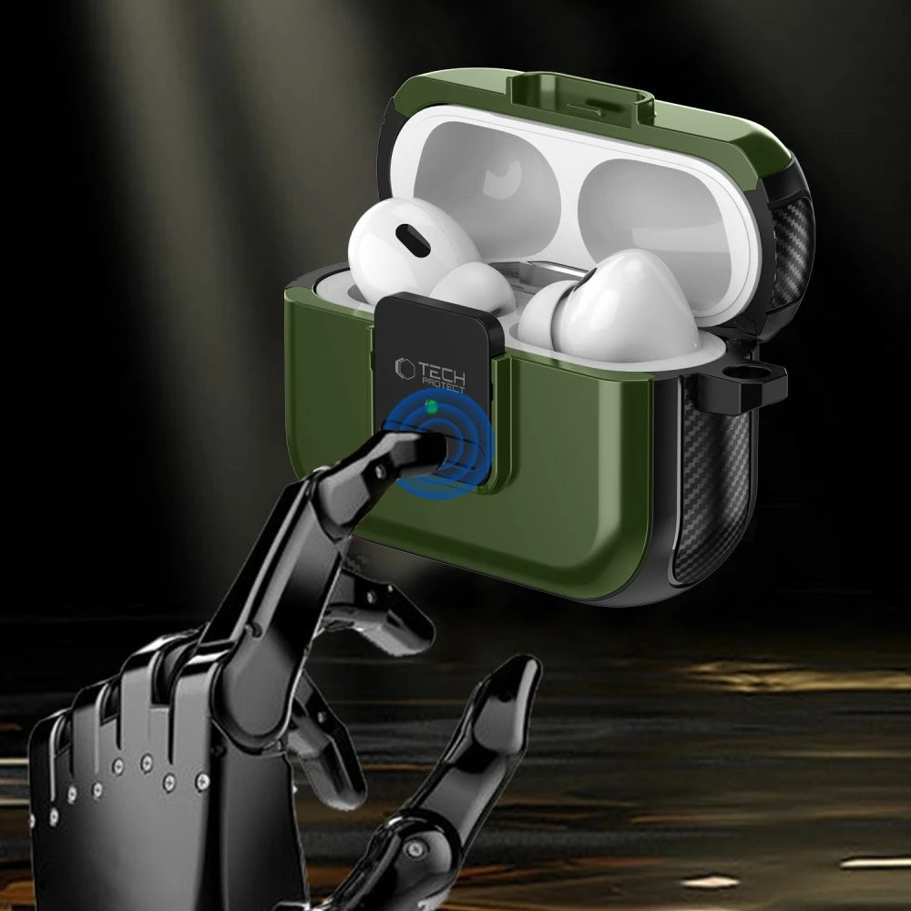 Mbështjellës Tech-Protect Defender me karabiner për AirPods Pro/Pro 2, MagSafe, Gjelbër