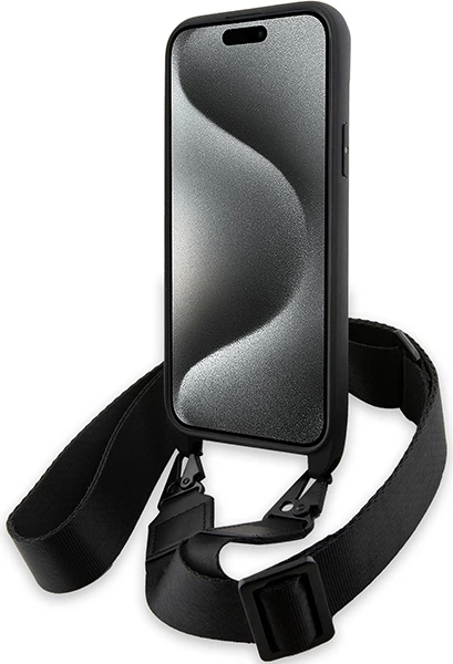 Mbështjellës BMW M Edition Carbon Tricolor Lines & Strap për iPhone 15 Plus / 14 Plus, i zi