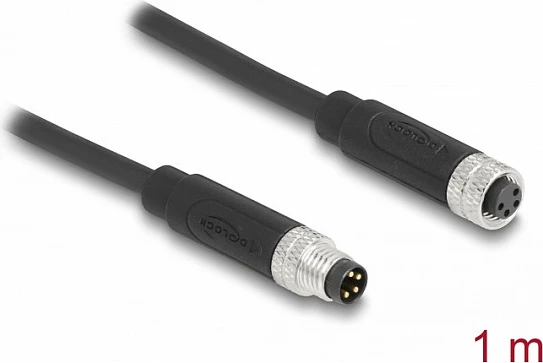 Kabllo Ethernet industriale DeLOCK M8 4-pin A-coded mashkull-në-femër, 1 m, TPU, e zezë