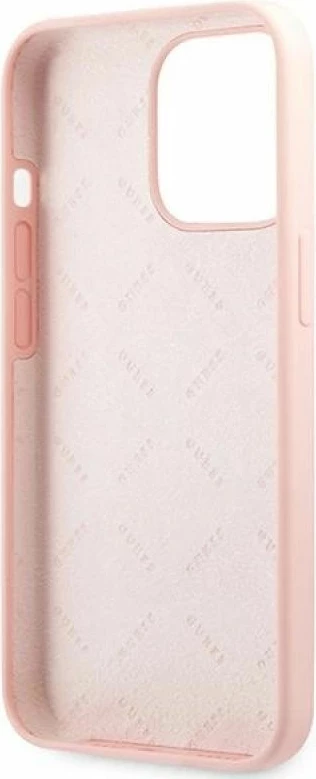 Kuti silikoni Guess 4G Logo për iPhone 13 Pro Max, rozë