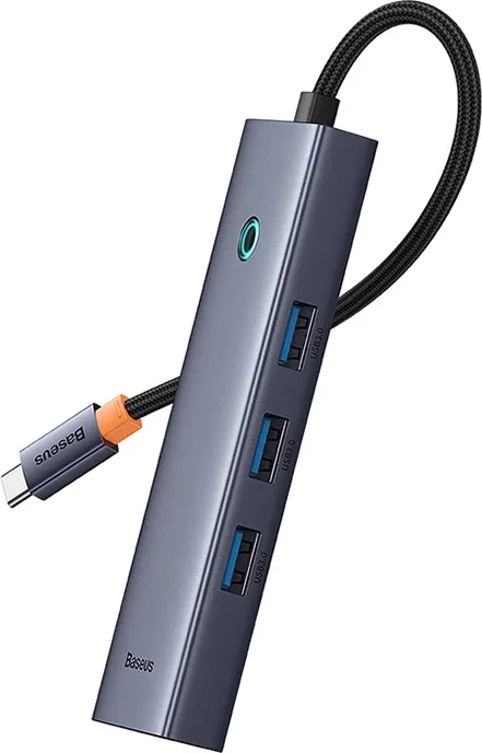 Kasë USB-C Baseus UltraJoy, 4 porte (3x USB 3.0 + RJ45), Gri