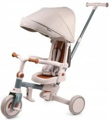 Tricikël fëmijësh Milly Mally Zippy, 12+ muaj, 25 kg max, ulëse rrotulluese 180°, rrota shkumë, kornizë çeliku, me tendë dhe shtytës prindi, Blu