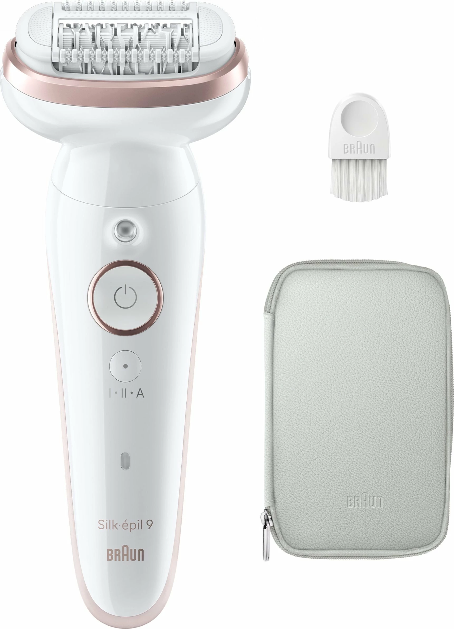 Depilator Braun Silk-epil SES9000 Wet & Dry, 40 MicroGrip, 2 shpejtësi, me dritë, me masazh, me kokë rruajtëse, bardhë-rozë, set me çantë