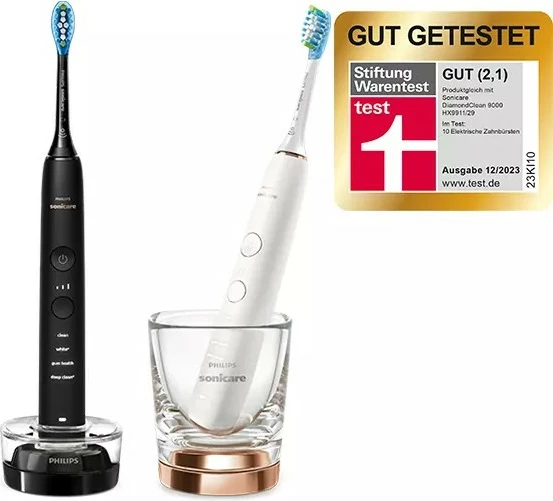 Furçë dhëmbësh elektrike Philips DiamondClean 9000 HX9914/57, sonic, 2 copë, me karikues, e zezë dhe e bardhë