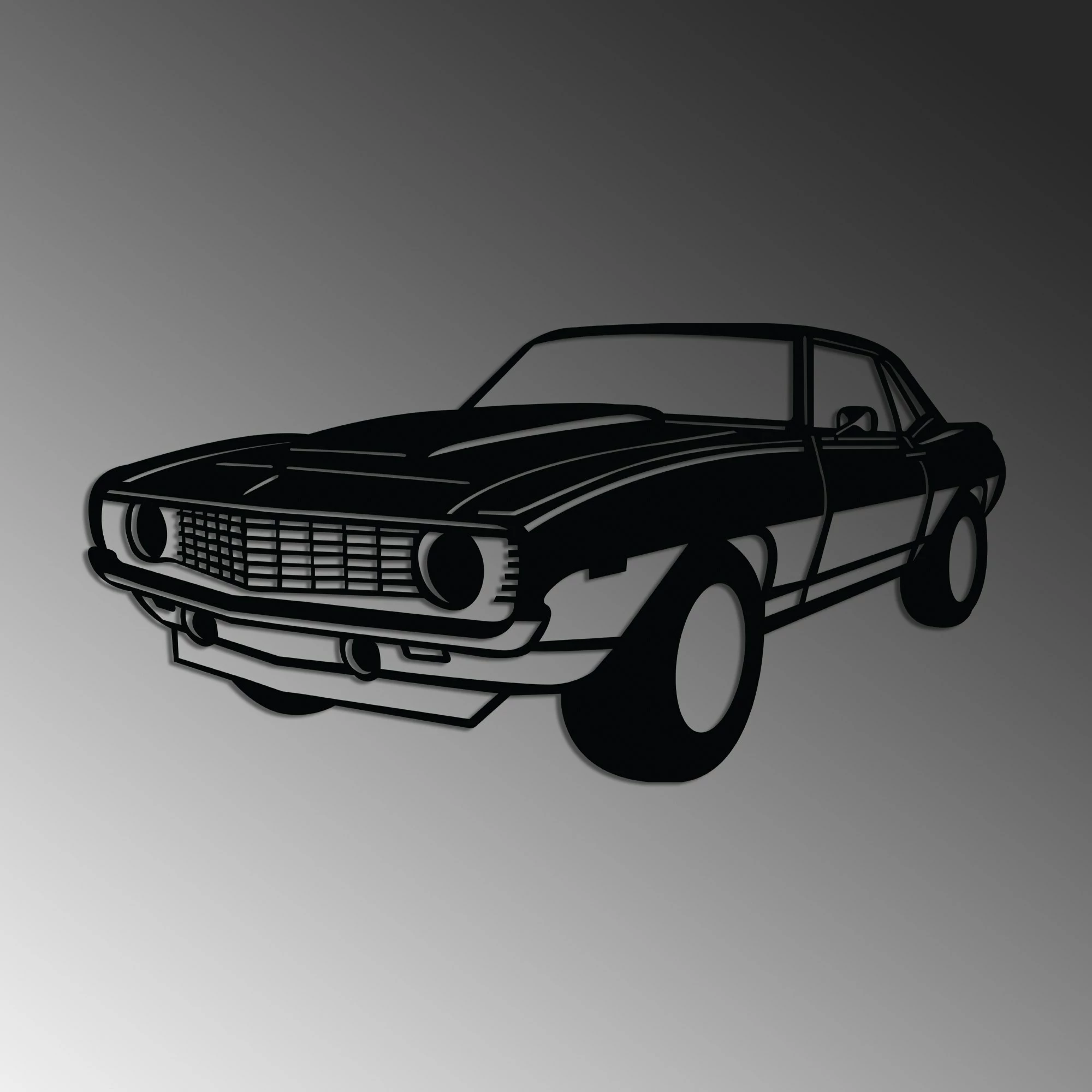 Aksesor dekorativ për mur, metalik, Chevy Camaro Yenko, ngjyrë e zezë, 60x30cm