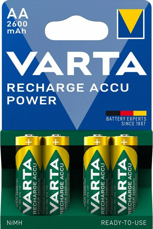Bateri të rikarikueshme AA VARTA Ready2Use 2600mAh, set prej 4 copë, të gjelbra/arta