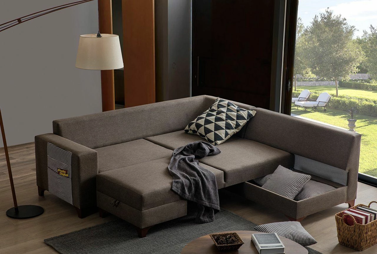 Kënd divan-krevat Atelier del Sofa, Loft, ngjyrë kafe, me 8 jastëkë