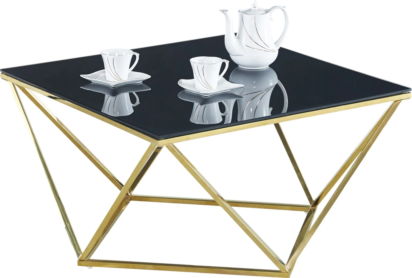 Tavolinë kafeje Willow FH8613.01 me xham të zi dhe bazë të artë 80X80X45 cm