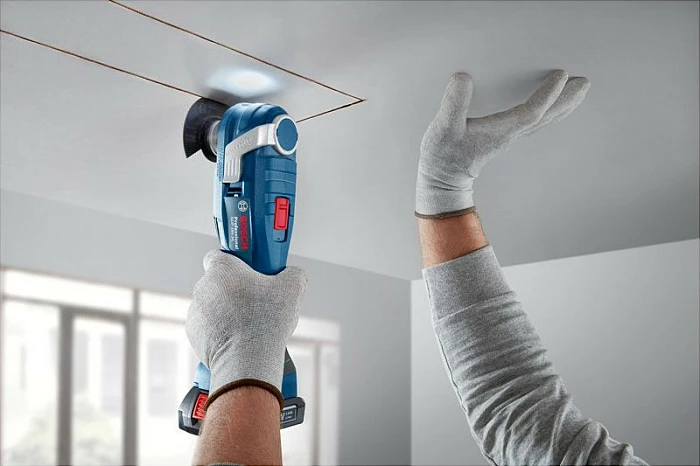 Vegël multifunksionale osciluese me bateri Bosch Professional GOP 18V-34 Solo, 18V, L-BOXX, blu/zi