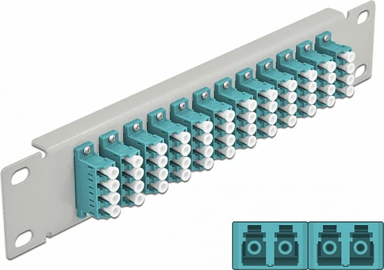 Patch panel fiber optik DeLOCK 10" 12-Port LC Quad, 1U, për rack, aqua/gri