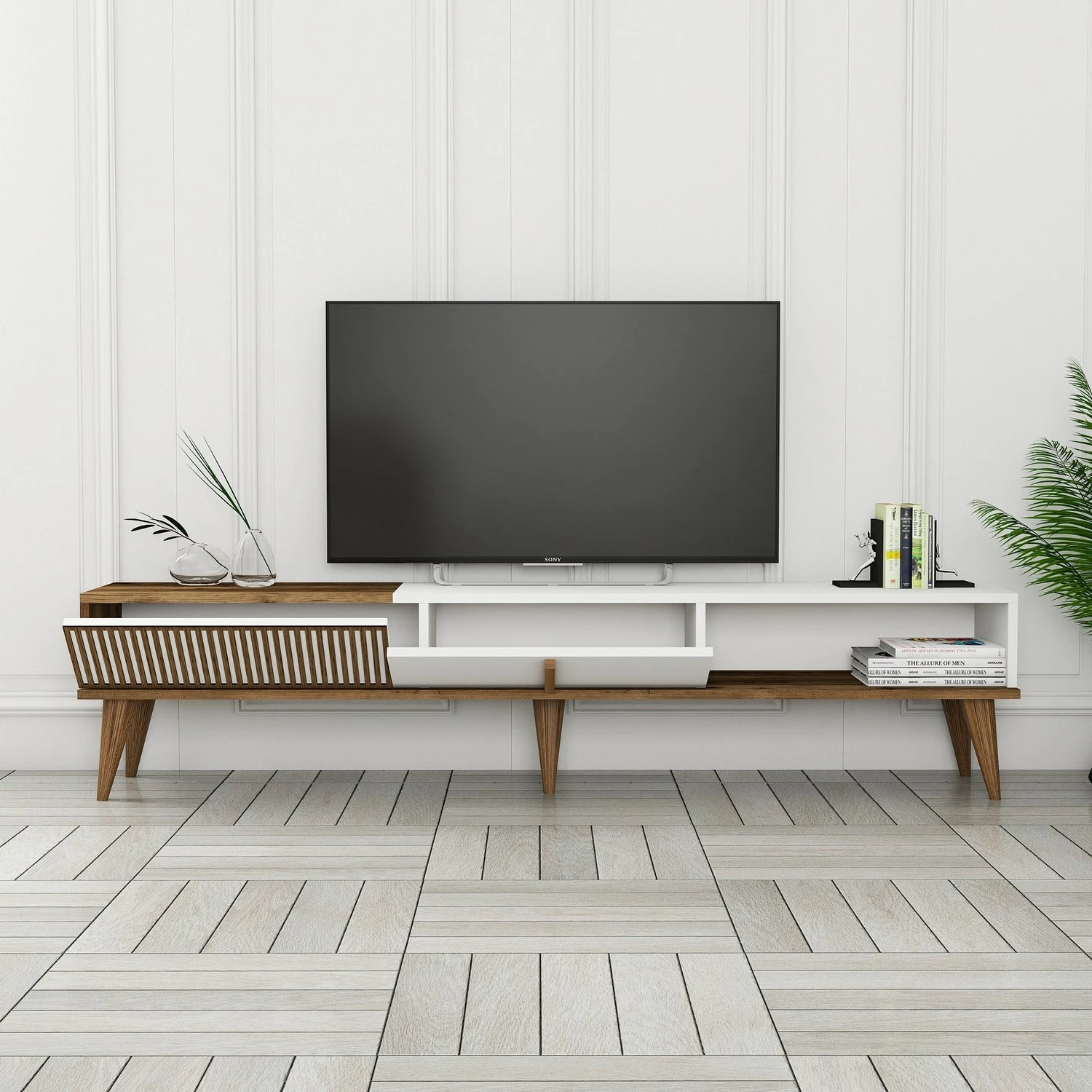 Komodë TV Hanah Home, Milan Alt, ngjyrë arre dhe e bardhë