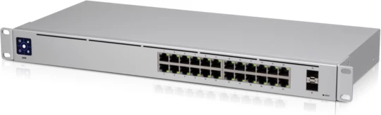 Switch Ubiquiti UniFi USW-24 24-Port Gigabit Layer 2 + 2x 1G SFP, fanless, ekran LCD 1.3\", gri