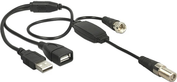 Kabllo antene DeLOCK 13006, RG-174, IEC + USB 2.0 Type-A, 0.22 m, e zezë