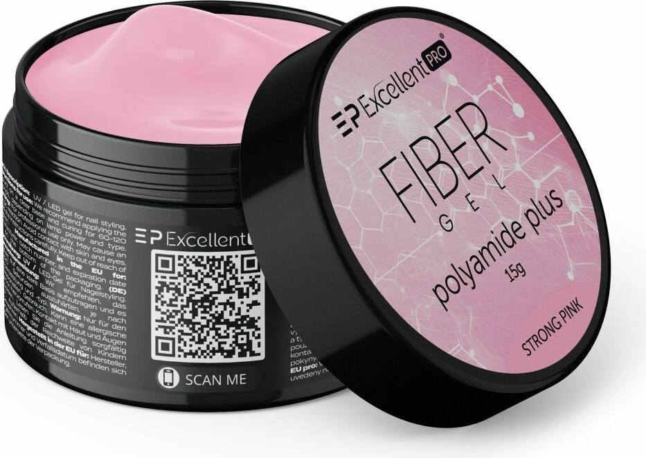 Xhel ndërtues për thonj për femra Excellent PRO Fiber Gel Polyamide Plus Strong Pink 15g
