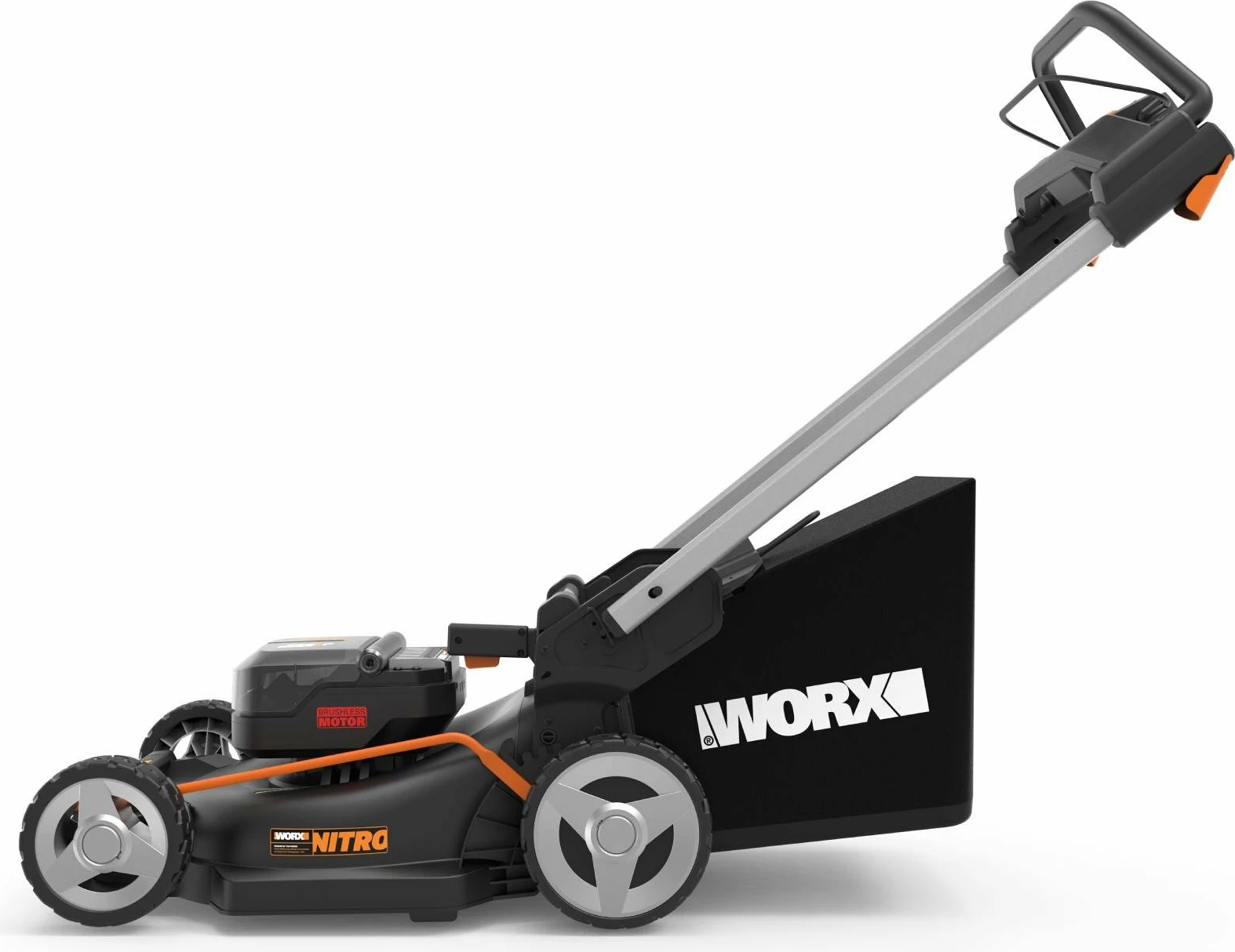 Kositëse bari me bateri Worx WG748E 40 V (2x20 V), 46 cm, shportë 55 L, 2x4.0 Ah + karikues i dyfishtë, e zezë/portokalli