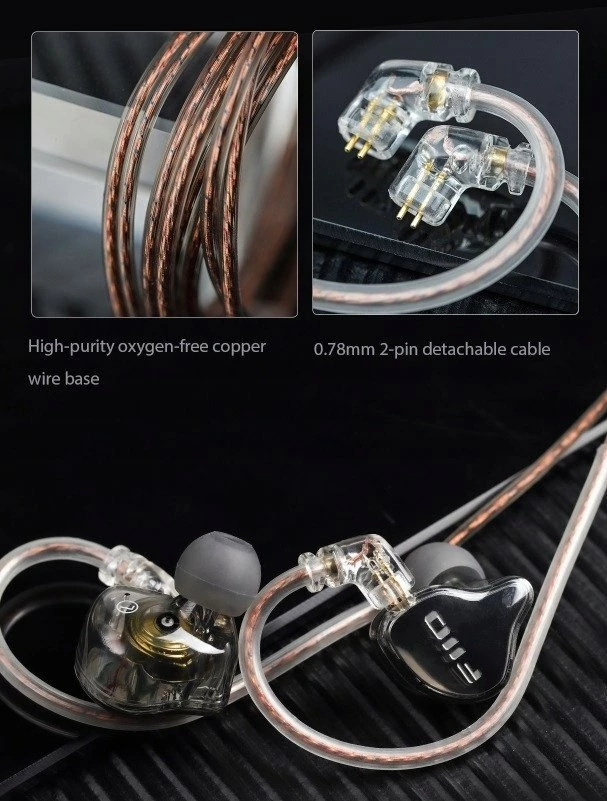 Kufje FiiO JD10, in-ear monitor dinamik 10 mm, Hi-Res, kabllo 1.2 m, 2-pin 0.78 mm, mikrofon me kontroll volume, transparent black