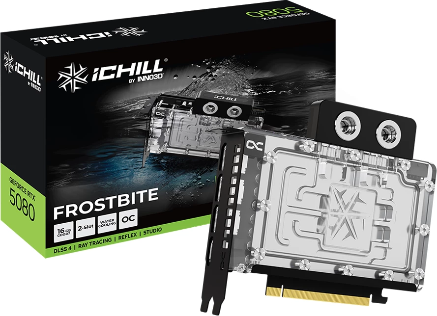 Kartelë grafike INNO3D GeForce RTX 5080 iChill FROSTBITE OC 16GB GDDR7, ftohje me ujë