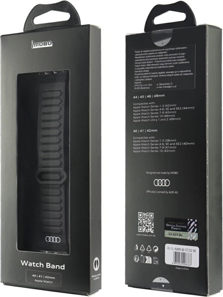 Rrip për Apple Watch Audi Logo, lëkurë sintetike, magnetik, i zi