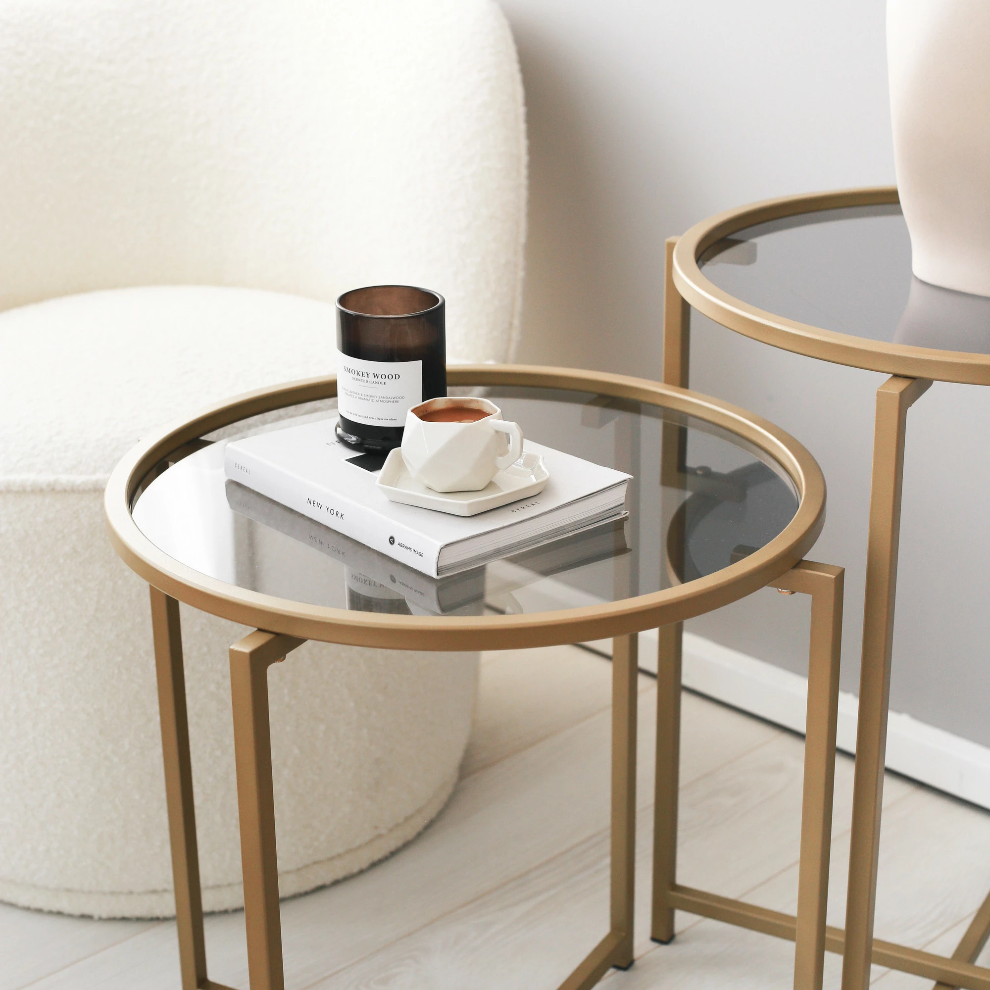 Set tavolinash kafeje Skye Decor, S406, ngjyrë ari dhe fume
