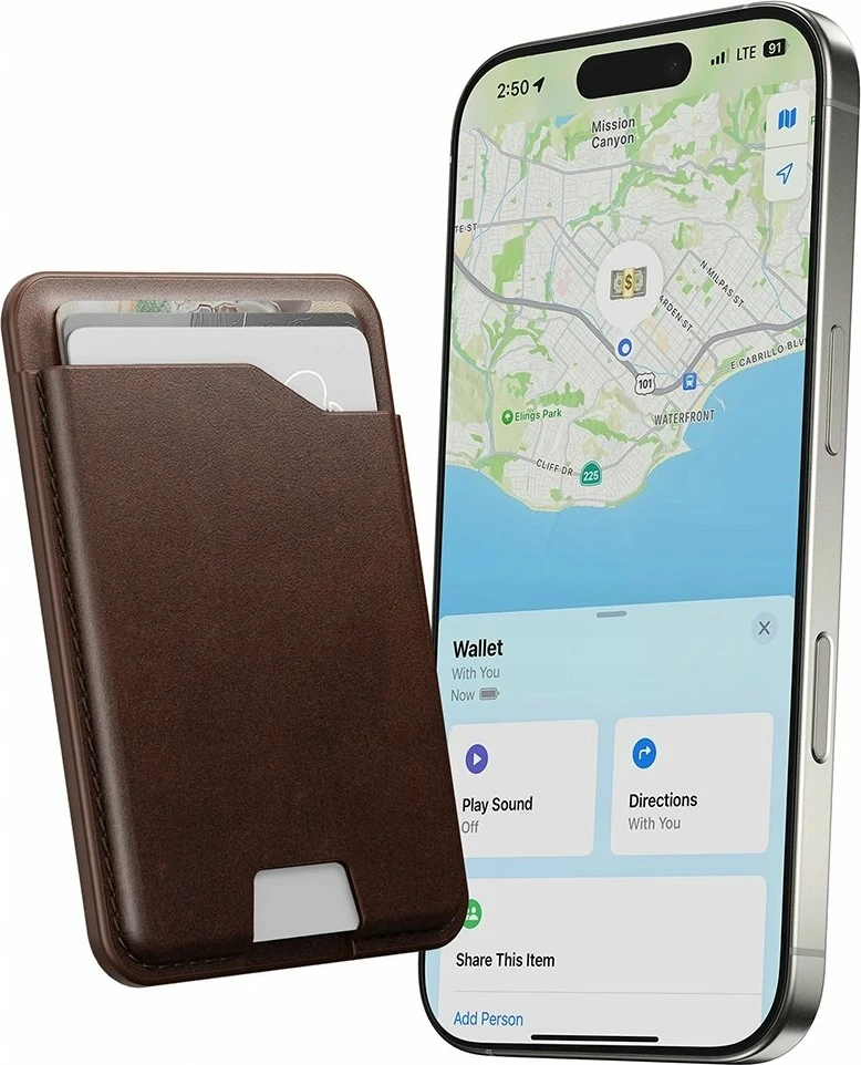 Kuletë lëkure MagSafe Nomad Leather Mag Wallet me Apple Find My, 1-4 kartela, kafe