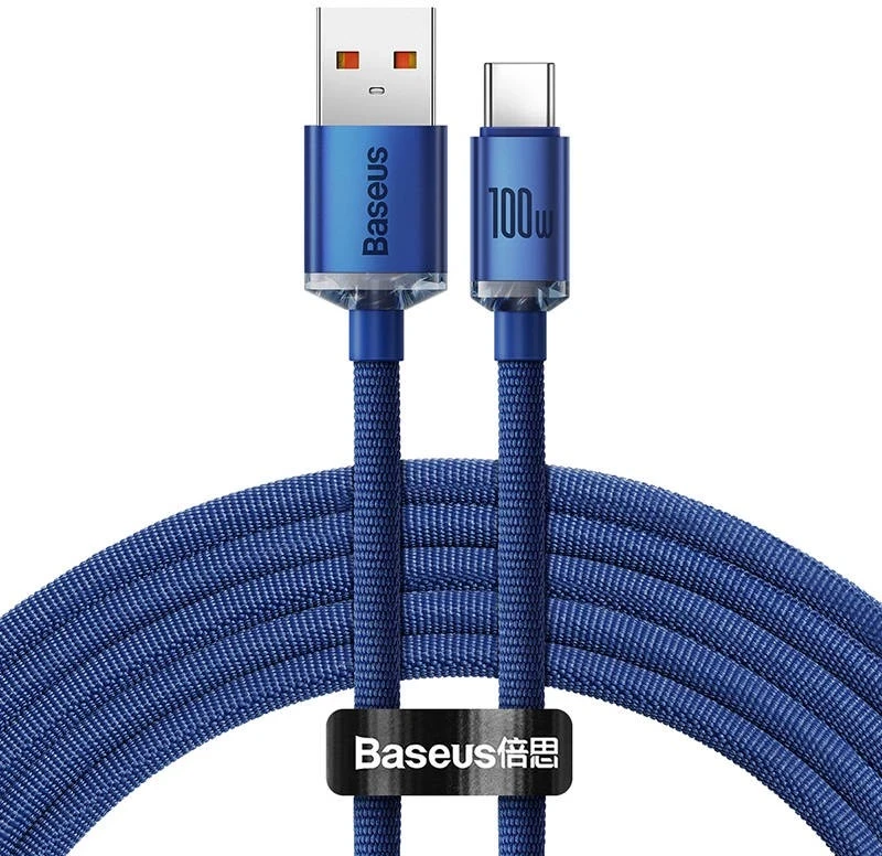 Kabëll Baseus USB-A - USB-C Crystal Shine, 100W, 2m, blu