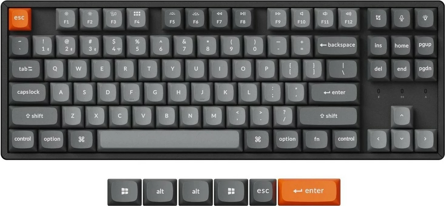 Tastierë Keychron K8M-J4 80% TKL Banana Switch, gri-e zezë