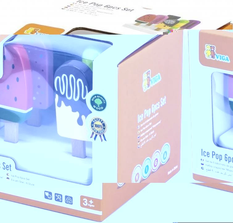 Set lodër akullore druri Viga Toys, 6 copë me bazë, shumëngjyrëshe