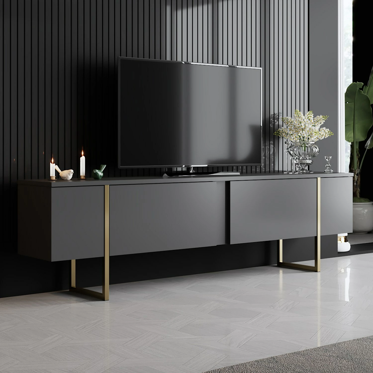 Komodë TV Hanah Home, Luxe, antracit, ari