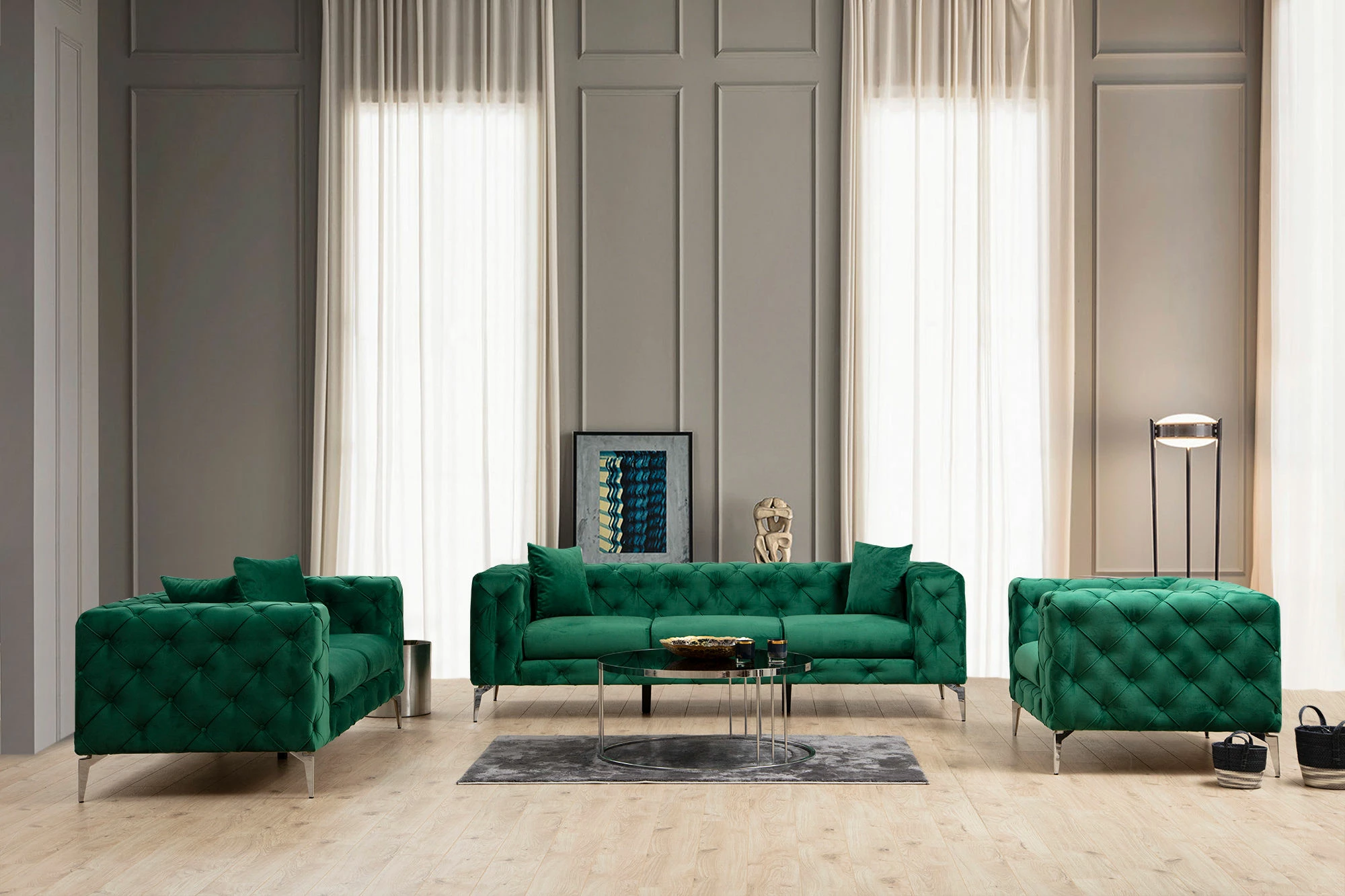 Divan treshe Atelier del Sofa, Como, ngjyrë e gjelbër