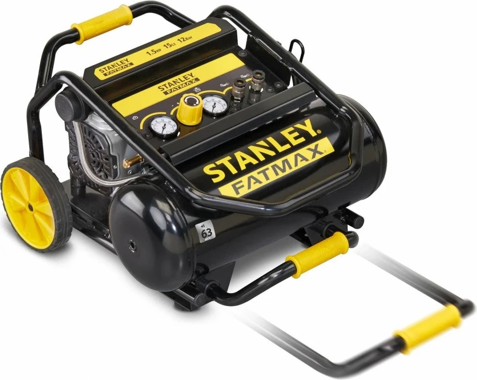Kompresor ajri Stanley Fatmax FMXCMSHP15TE, 15L, 230V, 12 bar, 1100W, ultra i qetë, pa vaj, zezë/verdhë