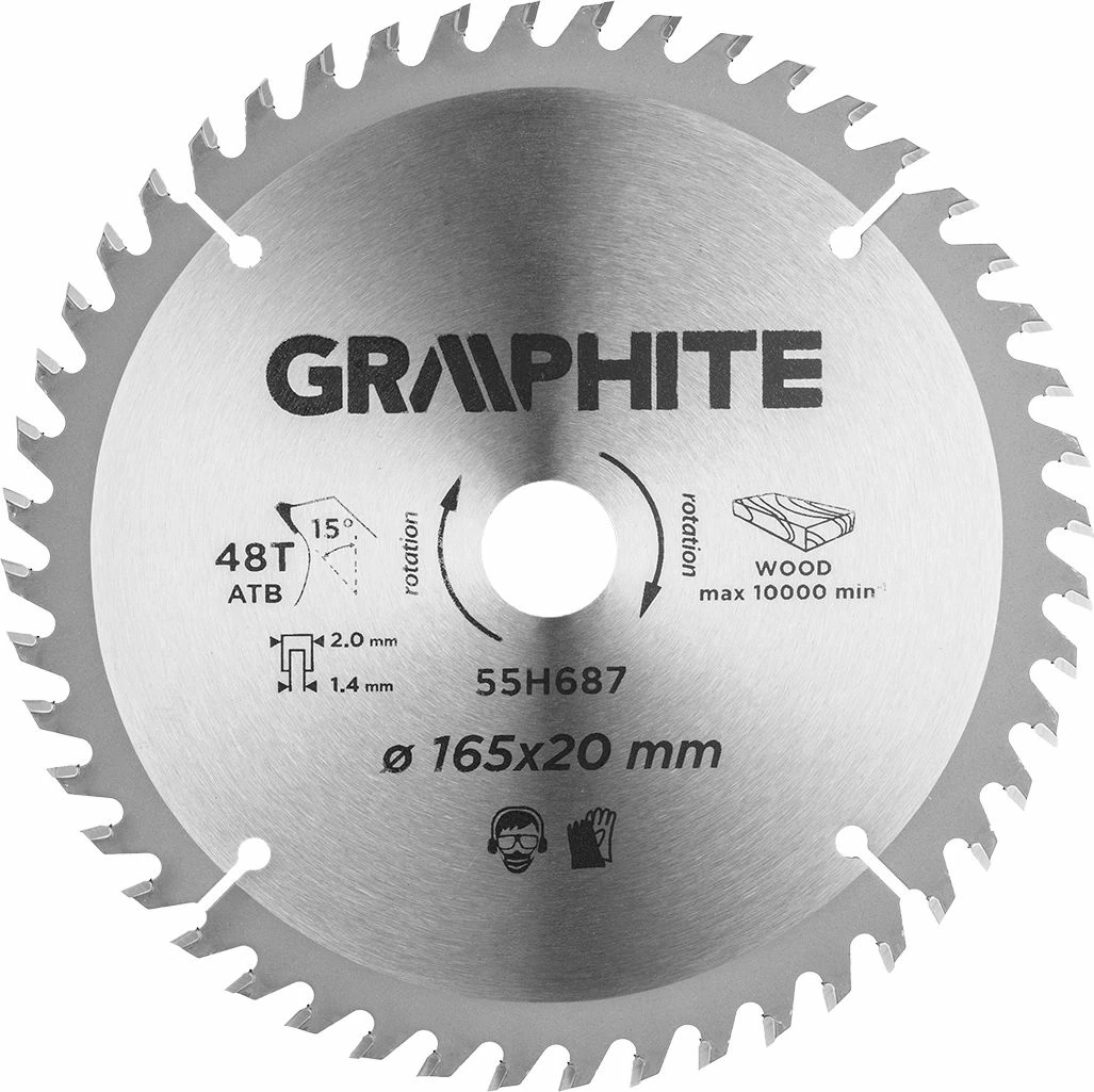 Disk sharrë rrethore Graphite 55H687 165 mm 48 dhëmbë (Widia), vrimë 20 mm, prerje 2.0 mm