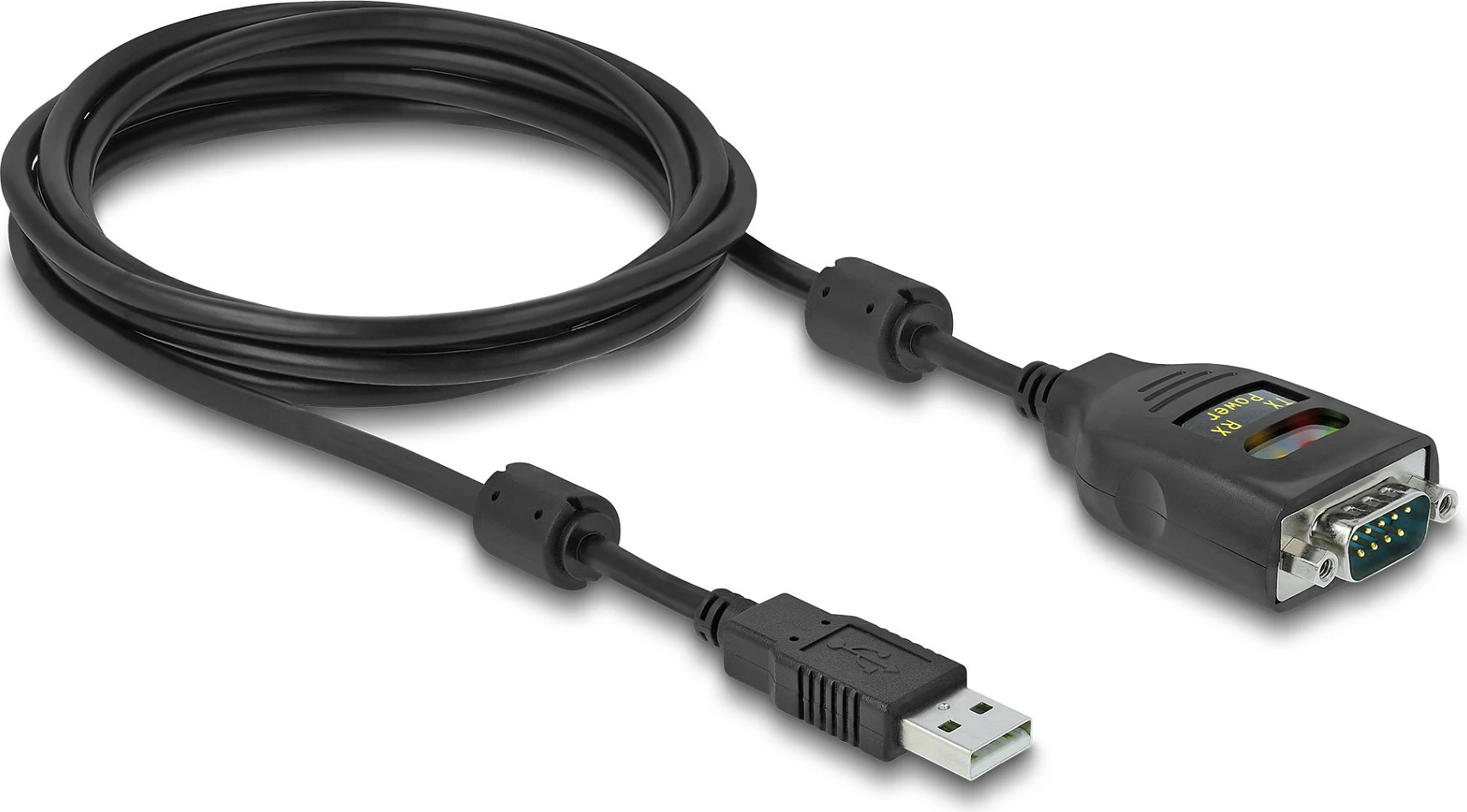 Adapter DeLOCK USB-A në Serial RS-232 DB9, izolim galvanik 2.5 kV, 2 m, i zi