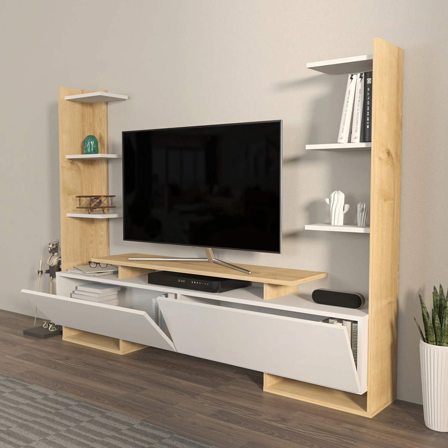Komodë TV Skye Decor, ngjyrë lis dhe e bardhë, Ava