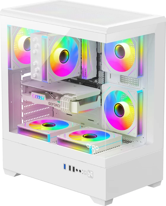 Kasë Darkflash C365 mini tower me 5 ventilatorë 120mm, tempered glass, kompatibile E-ATX/ATX/M-ATX/ITX, e bardhë, set me 5 fanë